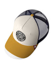 Gorra trucker deportiva unisex para hombre y mujer Born to Be Free Brown / Blue / Yellow