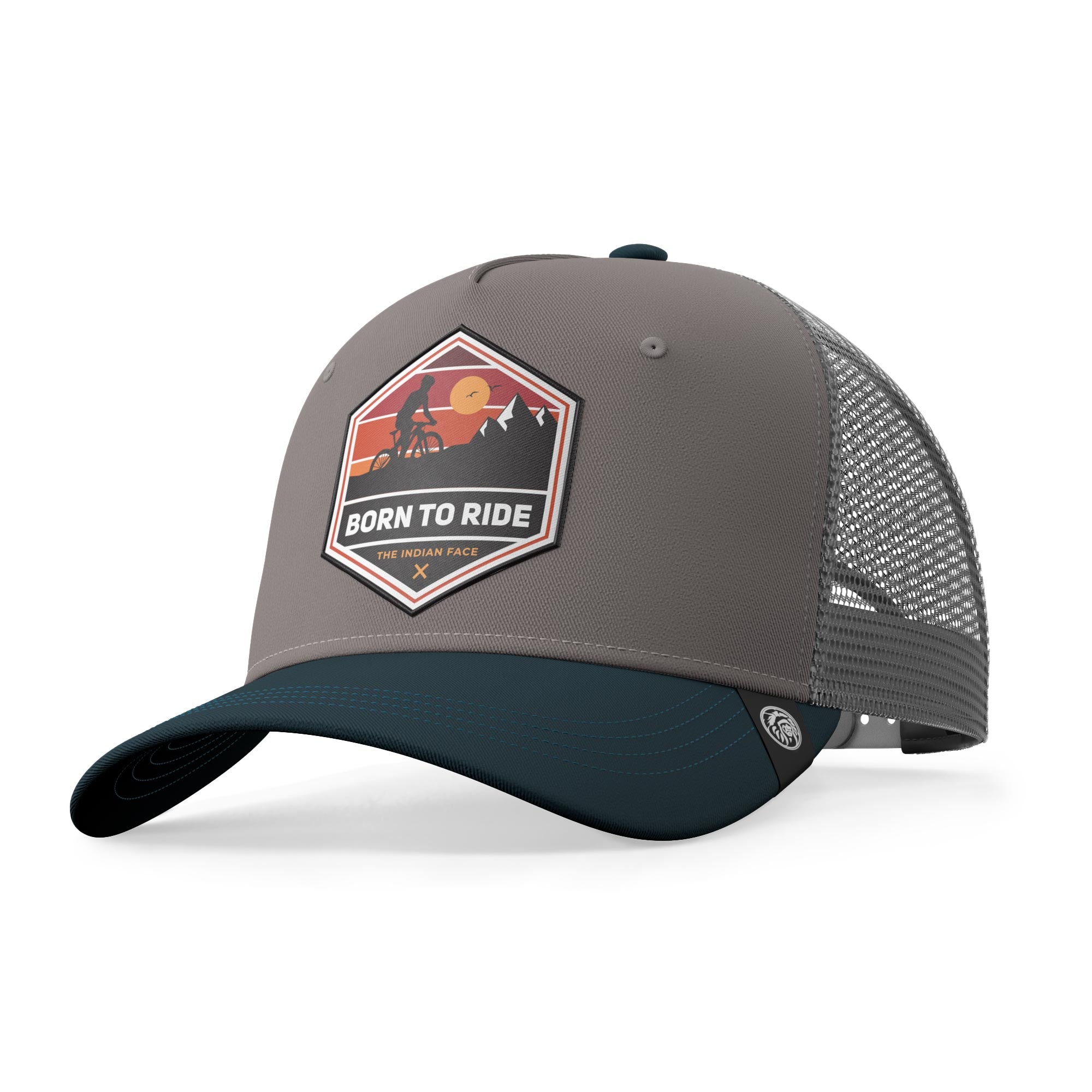 Gorra trucker deportiva unisex para hombre y mujer Born to Ride Grey / Blue