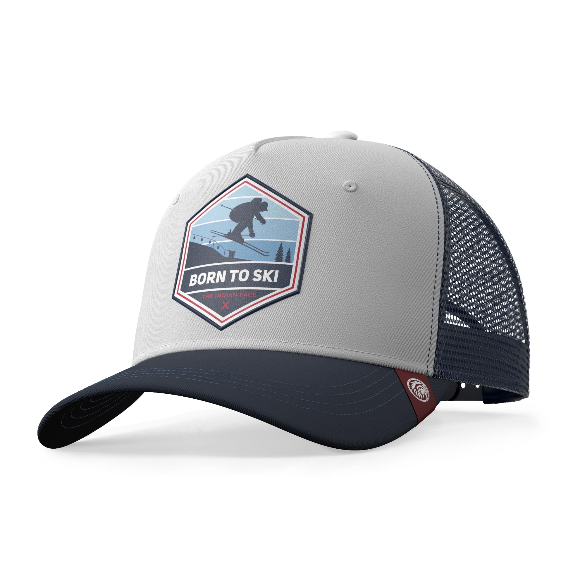 Gorra trucker deportiva unisex para hombre y mujer Born to Ski White / Blue